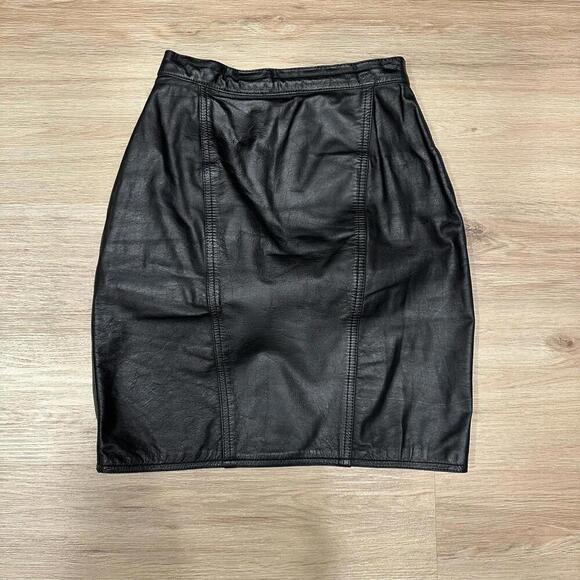 Black Leather Mini Skirt 3/4 100% Lined Snap Zip Genuine Leather Biker Goth - Picture 8 of 15